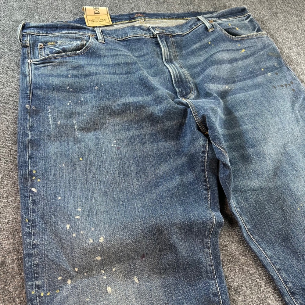 Polo Ralph Lauren Varick Slim Straight Jeans Mens 46B x 30 Blue Paint NWT